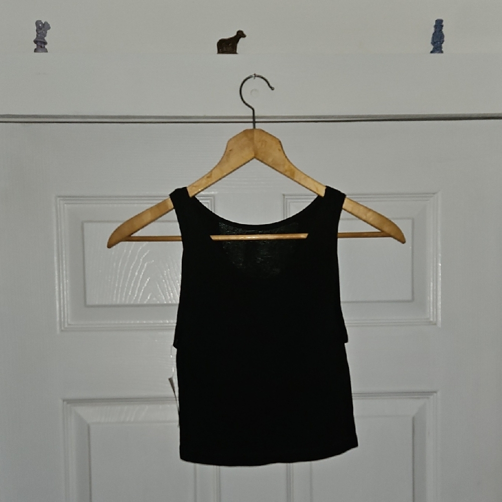 Buckle Black Sleeveless Tank Top With Mesh Window M - Picture 4 of 4